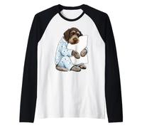 Wirehaired Pointing Griffon Sleeping in Cute Pajamas Sleep Raglan Baseball Tee