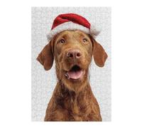 Wirehaired Vizsla Dog with Santa Hat Distinctive Jigsaw Puzzle for Adults, 300 PCS