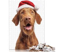 Wirehaired Vizsla Dog with Santa Hat Puzzle Unique Home Decor 100 Percent Recycled Cardboard Jigsaw Puzzle for Adult Children's Day Gifts 1000pcs (38x26cm)