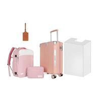 WireHot 22x14x9 Airline Approved Vintage Style Luggage Set with Backpack and Toiletry Bag, Free PVC Cover and Luggage Tag, Pink, 20in/BP/TB, Vintage