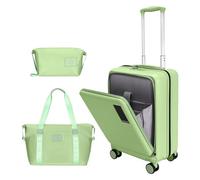 WireHot 3-Piece Carry-on Suitcase Front Open Hardshell Lightweight Luggage Sets with Spinner Wheels and TSA Lock for Carry On Travel, Luggage+Toiletry Bag+Handbag, Avocado Green, 20in/TB/HB, 3 Piece