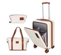 WireHot 3-Piece Carry-on Suitcase Front Open Hardshell Lightweight Luggage Sets with Spinner Wheels and TSA Lock for Carry On Travel, Luggage+Toiletry Bag+Handbag, Apricot White, 20in/TB/HB, 3 Piece