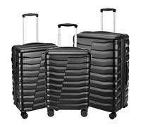 WireHot Luggage with Spinner Wheels, 3-Piece ABS+PC Hardside Luggage Set with TSA Lock, Scratch-Resistant Surface (20''+24''+28''), Black, 20in/24in/28in, 3-piece Carry-on Hardside Luggage Set