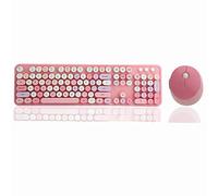 Wireless 2.4 GHZ Cute Keyboard and Mouse Combo,Retro Circular Keycaps,Three-Level Smart Sleep,10M Remote Reception,Full-Size Keyboard and Mouse Set for Windows Xp/Win 7/Win 8/Win 10