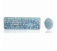 Wireless 2.4 GHZ Cute Keyboard and Mouse Combo,Retro Circular Keycaps,Three-Level Smart Sleep,10M Remote Reception,Full-Size Keyboard and Mouse Set for Windows Xp/Win 7/Win 8/Win 10