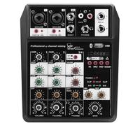 Wireless 4 Channel Audio Mixer DJ Mixing Console with USB Interface, Portable Microphone Sound Mixer with 48V Phantom Power for Karaoke, Party, Live Streaming & Recording