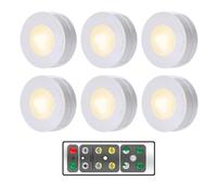 Wireless 6-Pack LED Lights w/ Remote - Dimmable 4000K Warm White, Battery Powered Spotlight for Kitchen, Bedroom, Cabinet