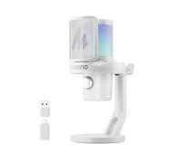 Wireless AI Gaming Microphone, USB Condenser Mic with Software, Noise Cancellation, AI Voice Changer, RGB Lights, Mute, Gain for Streaming Recording Podcast Computer PC Laptop Mac DM40 White