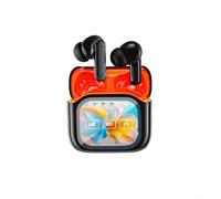 Wireless AI Translation Earbuds NE20 with Built-in LCD Screen Showing Battery and Connection Status for Travel and Business Use (Black Orange)
