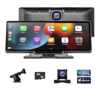 Wireless Android Carplay Screen, 10.26-Inch Car Stereo Audio Receiver Bluetooth with 4K Front Dash Cam,1080p Backup Camera, for Apple Carplay with 64G TF/FM/Siri/G-oogle/Mirror Link/Bluetooth 5.0/AUX