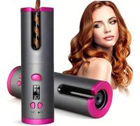 Wireless Auto Hair Curler with Timer Temperature and Adjustable, Portable Rechargeable Rotating Fast Heating Hair Wand for Style, Auto Shut-Off Automatic Cordless Curling Iron with LCD Display(Gray)