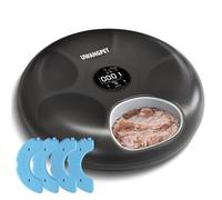 Wireless Automatic Cat Feeder with 4 Ice Packs,6-Compartment Feeding Tray,Rechargeable High-Capacity Battery Timer Cat Feeder,for Cats and Small Dogs - Black