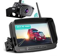 Wireless Backup Camera, 7 Inch Monitor Car Reversing Camera for RV, Trailers, Trucks, 5th Wheels, Support 2 Cameras, IP69 Waterproof 18 LED IR Night Vision 152° View Camera, DIY Guide Lines