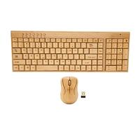 Wireless Bamboo Keyboard and Mouse, Bamboo Wood Computer Control Devices with USB Receiver 2.4G Wireless Connection Plug and Play Keyboard and (Mouse and Keyboard Combo)