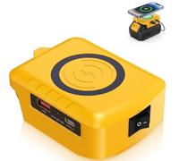 Wireless Battery Adapter compatible with DeWalt 18V/20V Batteries | Powers compatible devices with wireless, USB-A and USB-C charging, suitable for DIY, camping, travel, workshops and job sites