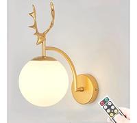 Wireless Battery Operated Wall Sconce - Mid-Century Modern Antler Design Light for Bedroom Living Room Bathroom Hallway & Stairs - Chic Metal Fixture with White Frosted Shade