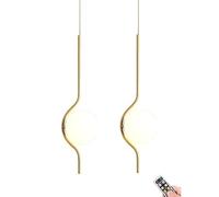 Wireless Battery-Powered Pendant Light with USB Rechargeable Bulb & Remote Control Mid-Century Modern Non-Wired Crystal Globe Shade Lamp for Kitchen Dining Living Room