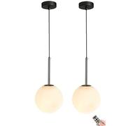 Wireless Battery-Powered Pendant Light with USB Rechargeable Bulb & Remote Control Mid-Century Modern Non-Wired Crystal Globe Shade Lamp for Kitchen Dining Living Room