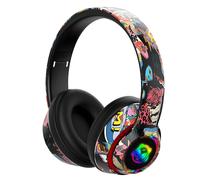 Wireless Bluetooth Cool Graffiti Led Illuminated Gaming Headset For Kids Teens Adults, Headphones With Built-in Microphone, Compatible With Ios And An