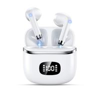 Wireless Bluetooth Headphones, Bluetooth 5.3 Earphones with ENC Reduction | Wireless Earbuds 40H Playtime with LED Display, Hi-Fi Stereo Sound, IP7 Waterproof, Touch Control Bluetooth Headset, White