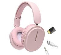 Wireless Bluetooth Headphones Over Ear with Stereo Sound, Noise Reduction, Foldable Sports Gaming Headset with HD Mic, 15H Playtime, TF Card & FM Radio, Wired & Wireless Earphones (Pink)