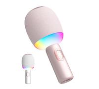 Wireless Bluetooth Karaoke Microphone, 5-in-1 Portable Handheld Mic Speaker with Dynamic RGB Lights, Karaoke Machine for Car Travel Home Party, Music Record, Duet Singing Gifts for Kids Adults(Pink)