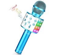 Wireless Bluetooth Karaoke Microphone with LED Light Multi Colour Karaoke Microphone for Kids/Adults Singing Club Christmas Birthday Party Family Youtube Live, Gift Idea (Blue)