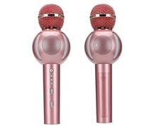 Wireless bluetooth karaoke microphone with Speaker, Multi-Functional Mobile Phone Karaoke Microphone, One-click Play/Pause, Double Speakers with LED Lights, Support TF Card Playback(rose gold)