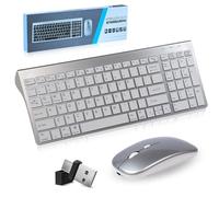 Wireless Bluetooth Keyboard and Mouse Set, 5 in 1 Bluetooth & USB C & USB A Dongle, Ultra Thin Compact Rechargeable Silent Slim Computer Keyboard & Mouse Combo for PC/Laptop, US QWERTY, Silver White