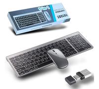 Wireless Bluetooth Keyboard and Mouse Set with USB C & USB A 2.4G Receiver-Full size Rechargeable Ergonomic Keyboard, Silent Keyboard Mouse Combo for Mac,Laptop,PC,Microsoft,ipad,Windows,Android,iOS