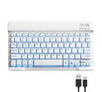Wireless Bluetooth Keyboard for iPad Tablet 7 Color Backlight Portable Keyboard Rechargeable Ultra Slim for iPad Air/Pro Samsung Tab Compatible Windows/Android/iOS Travel Office UK Layout (White)