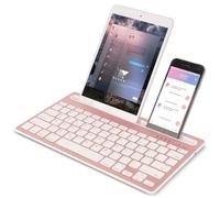 Wireless Bluetooth Keyboard, Portable Rechargeable Quiet QWERTY Keyboard, 78 Keys, Supports Switching Between 2 Devices, with Integrated Stand, for iPad, Tablets, Smartphones (Rose Gold)