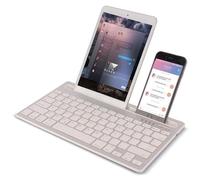 Wireless Bluetooth Keyboard, Portable Rechargeable Quiet QWERTY Keyboard, 78 Keys, Supports Switching Between 2 Devices, with Integrated Stand, for iPad, Tablets, Smartphones (Silver)