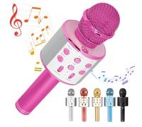 Wireless Bluetooth Microphone with Speaker, Pink, 2600 mAh Battery, Portable Karaoke Microphone, Adjustable Sound Effects
