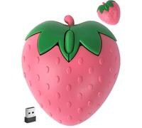 Wireless Bluetooth Mouse Cute Pink Fruit Strawberry Shape Silent Portable Lightweight USB Optical Cordless Dual Mode Mice for PC Laptop Computer Tablet Mac MacBook Pro Desktop Kids Girls Women Gift