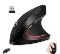 Wireless Bluetooth Mouse, Ergonomic Vertical Upright Rechargeable Silent Cordless Optical Mice, 1600DPI, with 2.4G USB Receiver for PC Laptop MacBook, Boy Men Gift, Reduces Hand and Wrist Pain(Black)
