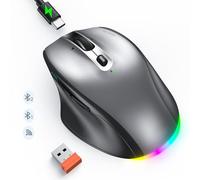 Wireless Bluetooth Mouse for Laptop, LED Ergonomic Mouse with Muitl Device 2.4G Wireless USB +BT1+BT2, Portable Rechargeable Bluetooth Mouse for Laptop PC Computer, Tilt Wheel 4-Way Scrolling Mice