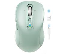 Wireless Bluetooth Mouse for Laptop,USB+BT×2,Quiet Ergo Computer Mouses,Metal 4-Way Super Scrolling,± 3200 DPI,Rechargeable,10 Button,Plug&Play,Multi Device Cordless Mice for iPad,Tablet,Mac,PC(Green)