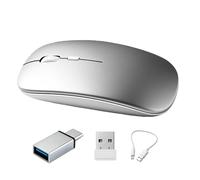 Wireless Bluetooth Mouse for MacBook,Laptop, iPad,PC,Computer - Dual Mode 2.4GHz & Bluetooth 5.2Rechargeable Silent Click Mouse with USB-C Adapter,Adjustable DPI,Portable Ergonomic Design ,Silver