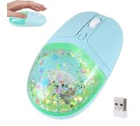 Wireless Bluetooth Mouse with Liquid Quicksand Sequins, Rechargeable Silent Portable Ergonomic Cute Aqua Water Mice with RGB LED Light, 5 Adjustable DPI,for Laptop PC Tablet Kids Adults Gift (Green)