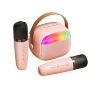 Wireless Bluetooth Speaker, Outdoor Portable Karaoke Machine, Microphone Speaker All-in-one Machine, Colorful Ambient Light, Multiple Sound Changing Modes (K30- Pink,2 microphone)