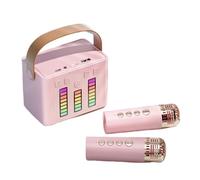 Wireless Bluetooth Speaker, Outdoor Portable Karaoke Machine, Microphone Speaker All-in-one Machine, Colorful Ambient Light, Multiple Sound Changing Modes (Q2 Pink,2 microphone)