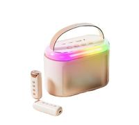 Wireless Bluetooth Speaker, Outdoor Portable Karaoke Machine, Microphone Speaker All-in-one Machine, Colorful Ambient Light, Multiple Sound Changing Modes (Q6 Champagne color,2 microphone)