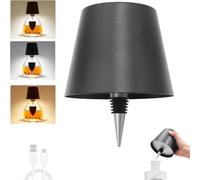 Wireless Bottle Lamp, Adjustable Brightness 3 Color Wine Bottle Light with 2500 mAh Battery, Touch Control Rechargeable Metal Waterproof Table Lamp for Dining Room/Bedroom/Bar, Black