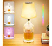 Wireless Bottle Lamp White(1 PC), 3 Color Stepless Dimming Wine Bottle Table Lamp, 7 Dimmable Modes, 5200mAh Rechargeable Touch LED Wine Bottle Lights, Atmosphere Lights, for Bedroom(Excluding Bottle)