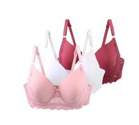 Wireless Bra 3 Pieces Lace Bras for Women Lace Bralette Bras Non-Padded Bra with Adjustable Straps Womens Everyday Comfort Underwear Support for Large Breasts Comfort