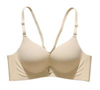 Wireless Bralette for Women Front Button Push Up Bra with Removable Pads Anti-Sag Gather Lace Lingerie 32-38(Beige 32/70AB)
