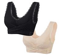 Wireless Bras for Women UK 2 Pc Front Cross Side Buckle Lace Bras Full Coverage Push Up Bras Posture Bras Comfy Wide Straps Everyday Bra Bralettes Padded Bras Yoga Running Lounge Bra