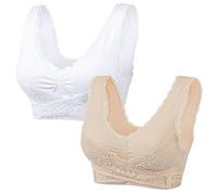 Wireless Bras for Women UK 2 Pc Front Cross Side Buckle Lace Bras Full Coverage Push Up Bras Posture Bras Comfy Wide Straps Everyday Bra Bralettes Padded Bras Yoga Running Lounge Bra