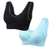 Wireless Bras for Women UK 2 Pc Front Cross Side Buckle Lace Bras Full Coverage Push Up Bras Posture Bras Comfy Wide Straps Everyday Bra Bralettes Padded Bras Yoga Running Lounge Bra